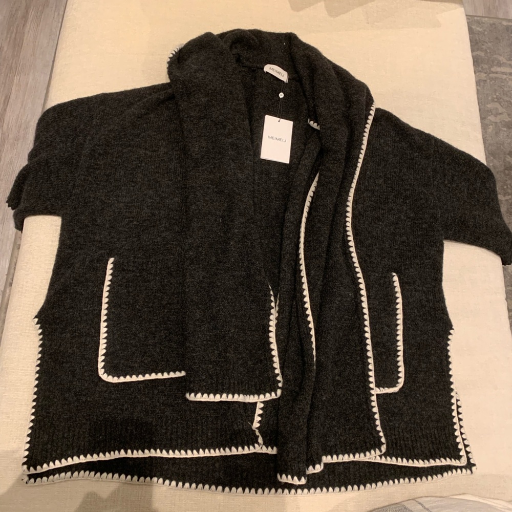 MEIMEIJ Charcoal and White Women's Cardigan NWT - Picture 6 of 11